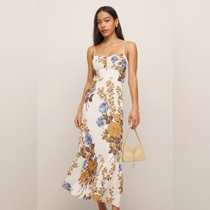 Reformation Cream Floral Midi Dress